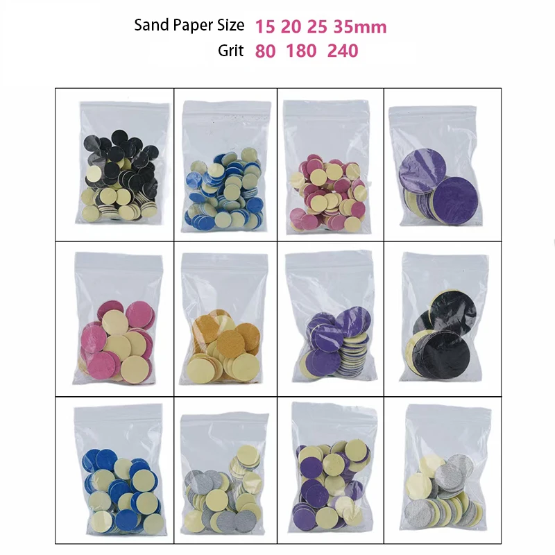 5가지 색상 샌딩페이퍼 50개입 페디큐어 발 관리 도구 15mm 20mm 25mm 35mm 네일 드릴 비트 디스크 살롱 굳은살 교체용