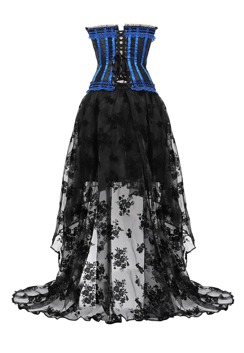 Corset Dress For Women High And Low Skirt Tulle Long Lace Stripe Bustier Plus Size Gothic Burlesque Exotic Costumes Halloween