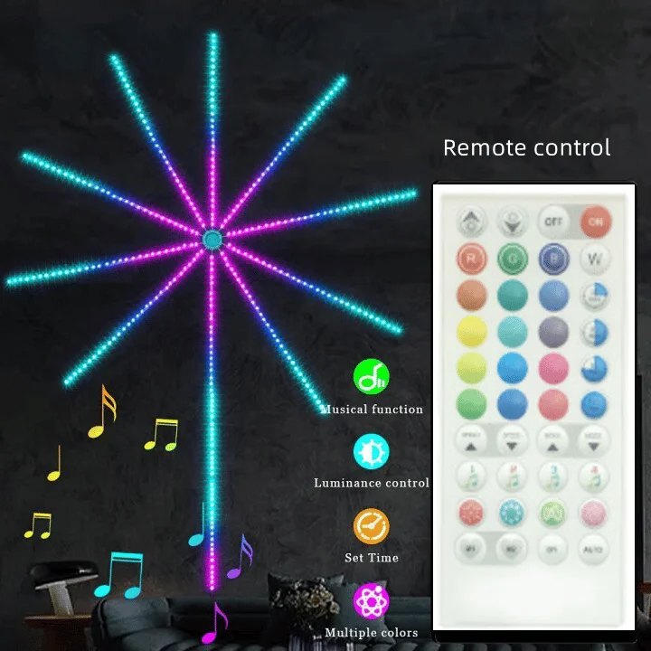 불꽃 놀이 LED 스트립 라이트 RGB 사운드 제어 심포니 불꽃 놀이 라이트 웨딩 크리스마스 음악 제어 전체 키트 드림 유성 램프