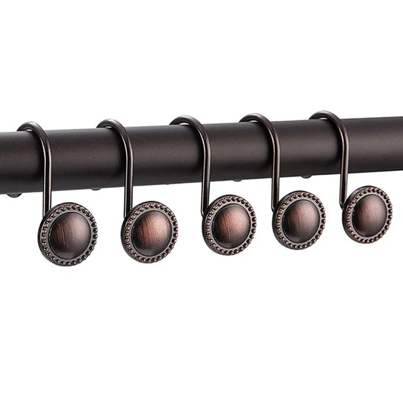 Shower Curtain Rings Oil Rubbed Bronze Shower Curtain Hooks - 12-Pack Decorative Rustproof Rings Shower Rod Holder