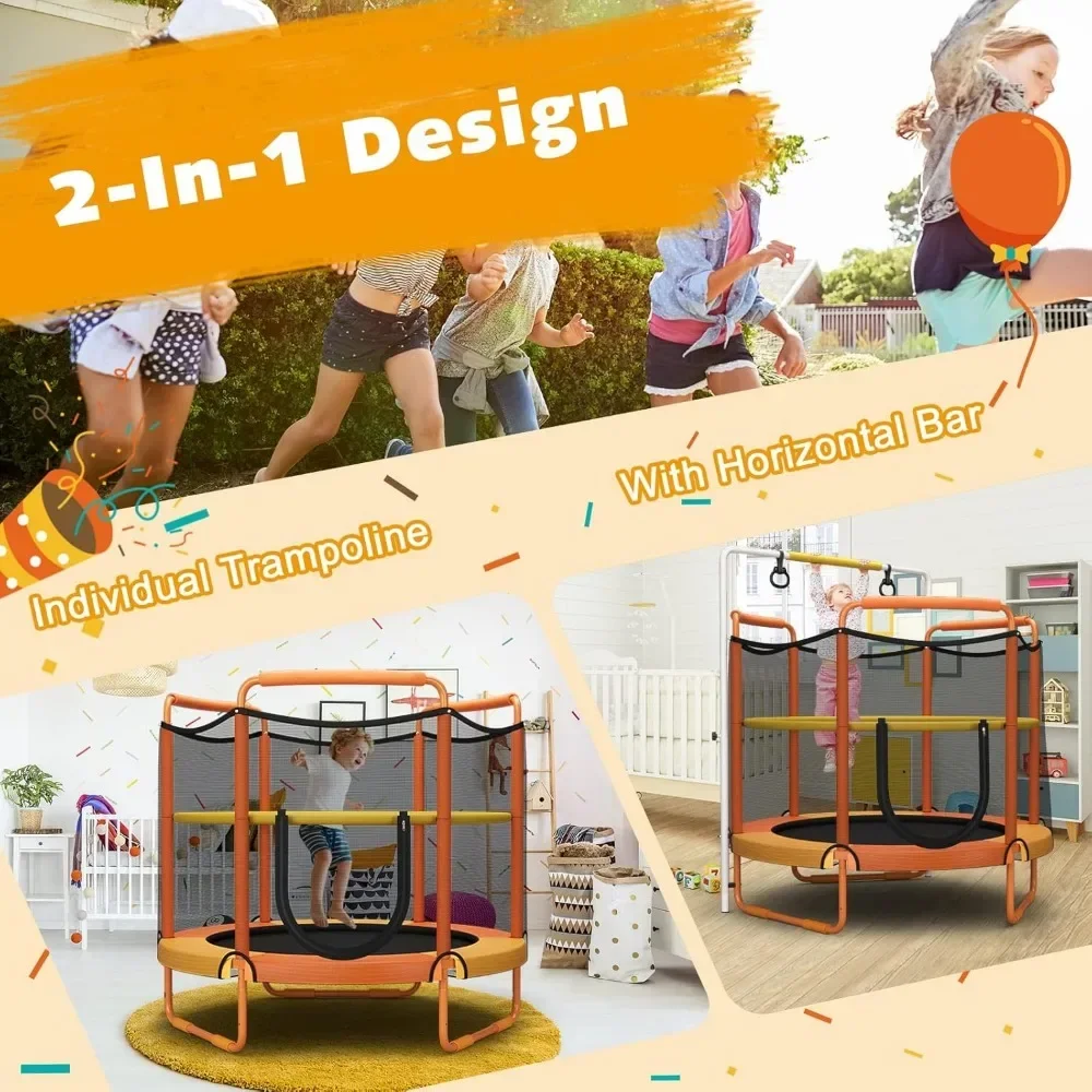 60" Trampoline for Kids, Heavy Duty, Adjustable Height, Max Weight 330 lbs, 5 Ft Outdoor Indoor Trampoline for 3-7 Ages 3