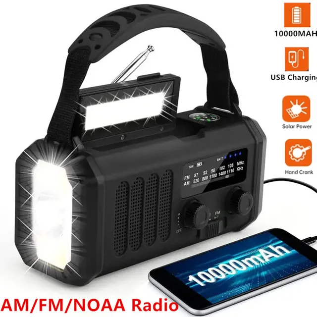 Emergency Weather Radio 10000mAh Solar Hand Crank Portable AM/FM/NOAA with Flashlight & Reading Lamp SOS for Home and Outdoor