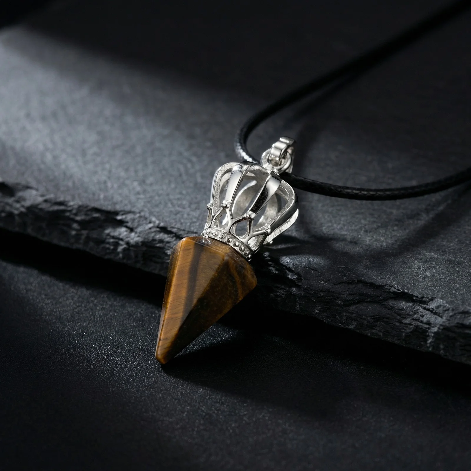 Natürliche Stein-Halskette mit Sechseck-Konus für Männer und Jungen, Kristall-Reiki-Chakra-Anhänger, Kristall-Pendel für Spirituelles und Radiesthesie – Detail 1