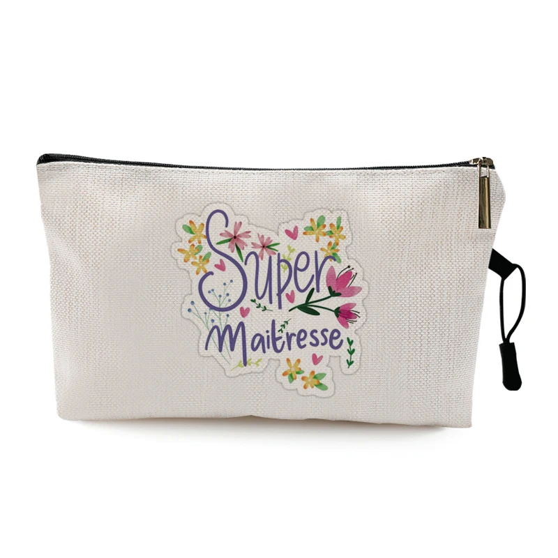 

Merci Maitresse Atsem French Print Pencil Case School Stationery Storage Bags Travel Makeup Wash Pouch Best Gifts