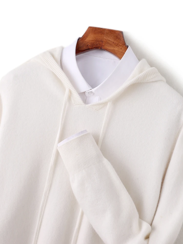 Men's 100% Wool Hooded Collar Knitted Pullover Autumn Winter New Cashmere Sweater Casual long Sleeved Hoodie Tops 5