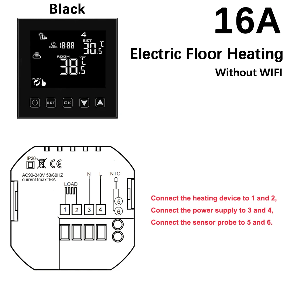 WIFI Smart Digital Control Temperature Electric Heating Thermostat Switch  Thermometer Sensor LCD Floor Heating Indoor Outdoor