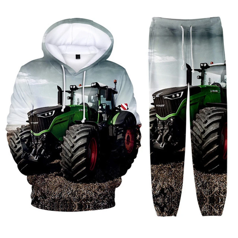Traktor Muster 3D-Druck Kinder Trainings anzug Set lässig Hoodie Hose 2 stücke setzt Frühling Herbst übergroße Sweatshirt Mode Kleidung