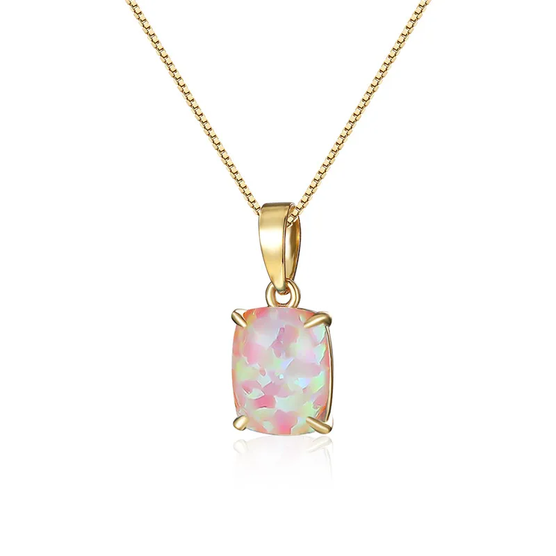Simple Fashion Small Square Pendant Necklace Multicolor Opal Stone Necklace Vintage Gold Color Chain Necklaces For Women Jewelry