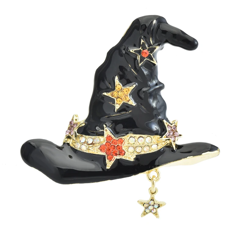 Wuli & Baby Big Witch Hat Spille Per Le Donne Smalto Ceco Strass Bella Stella Cappello Magico Partito Casual Spilla Spille Regali