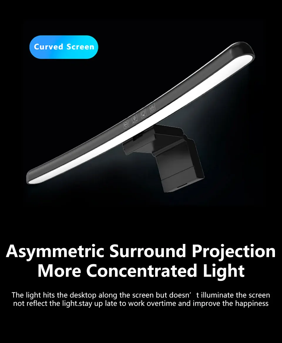 LED monitor light bar mounted on curved screen monitor