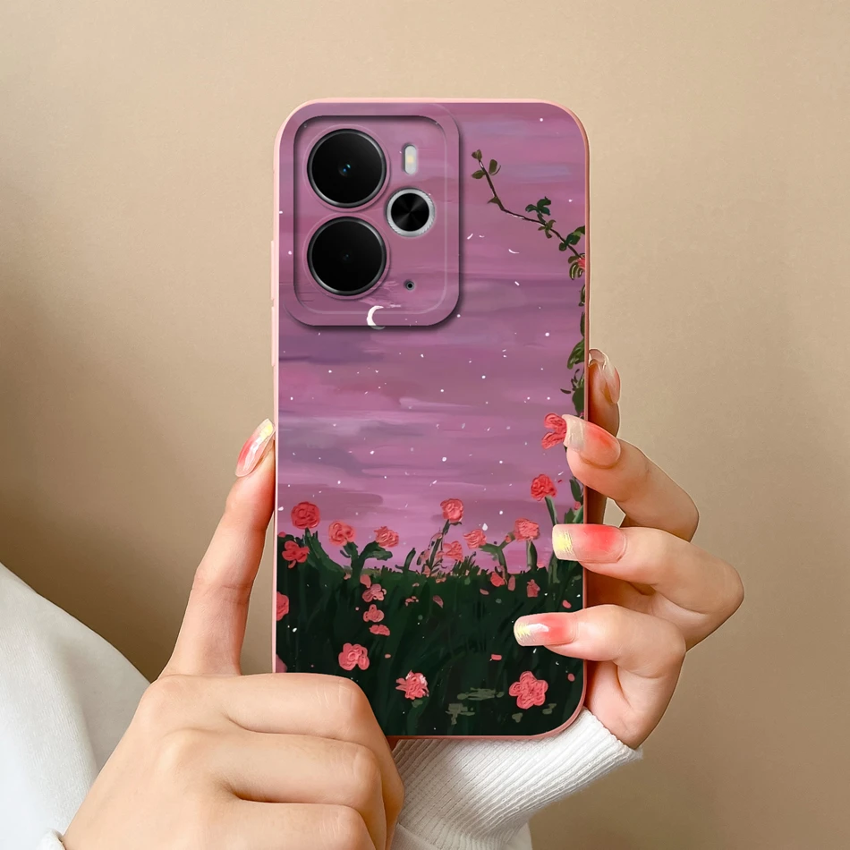 Elegant Rose Silicone Protective Phone Case - Soft Liquid Silicone Cover with Full Camera Protection, Realme 14T