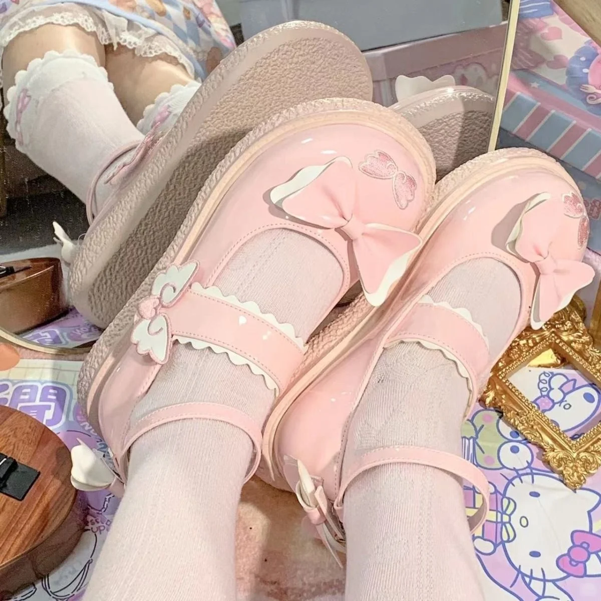 Cosplay Shoes Halloween Cosplay Sweet Tea Party Yellow Duck Shoes Cos Girl Cream Bubbles Bow Kawaii Shoes Lolita Girls High Heel LoliShoes