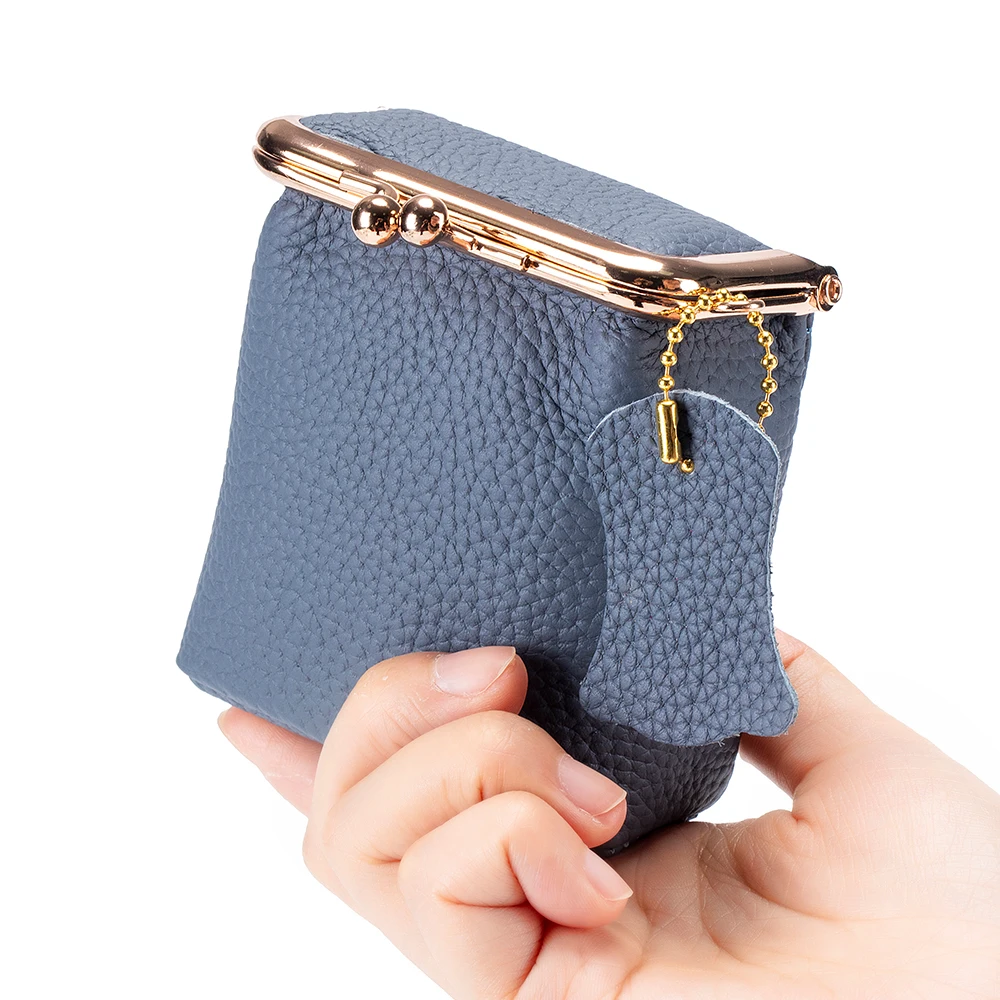 Elegant Women's Real Leather Cosmetic Bag with Golden Hasp - Compact Makeup and Coin Pouch