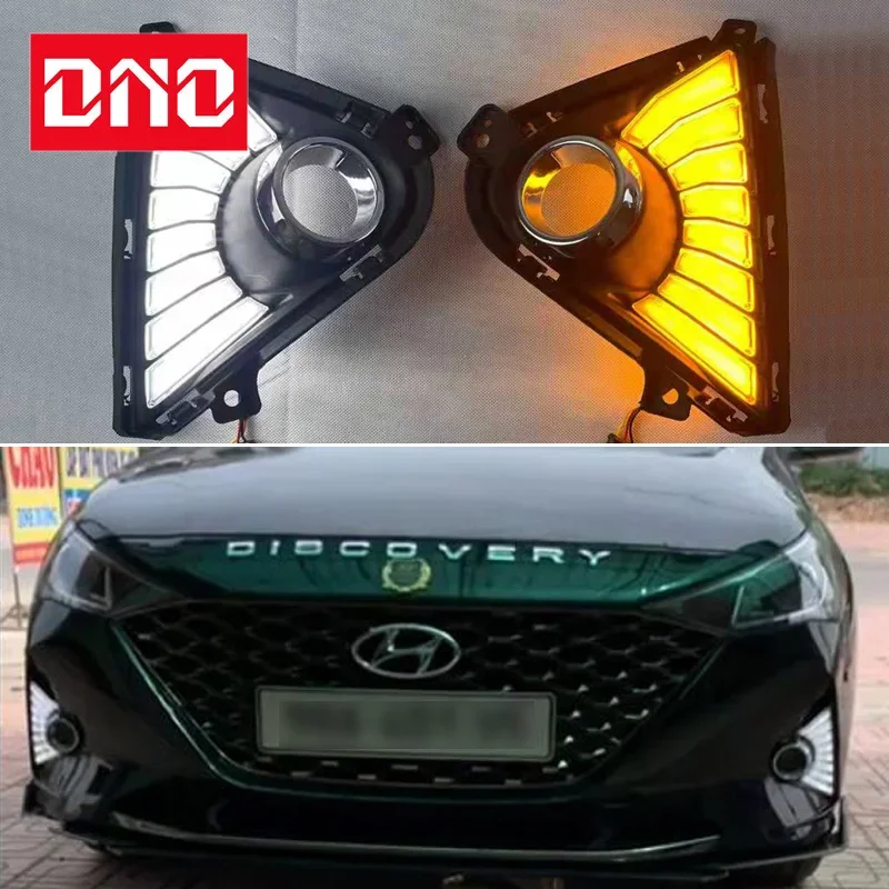 

Автомобильные дневные ходовые огни, дневные ходовые огни для Hyundai Accent Solaris 2021 2022, Автомобильные дневные огни, желтый указатель поворота, автомобильная лампа 12 В