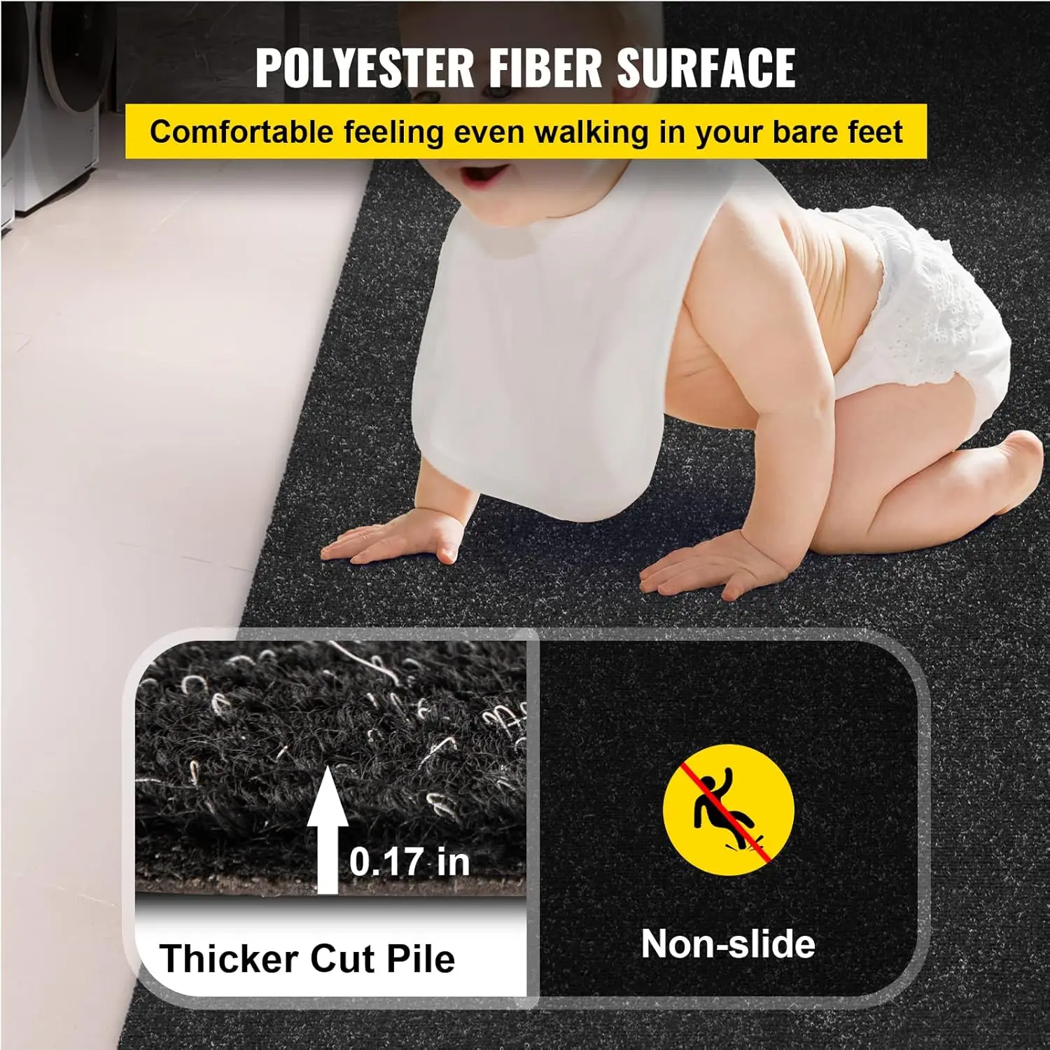 Boat Carpet, 6 ft x 18 ft Marine Carpet for Boats, Waterproof Black Indoor Outdoor Carpet with Marine Backing Anti