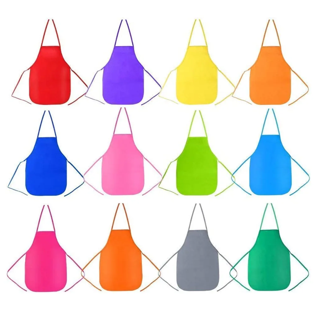 12Pcs Kids Colorful Children Aprons Non-Woven Fabric Art Waterproof Apron Bib Baby Work Kindergarten School Activities 6