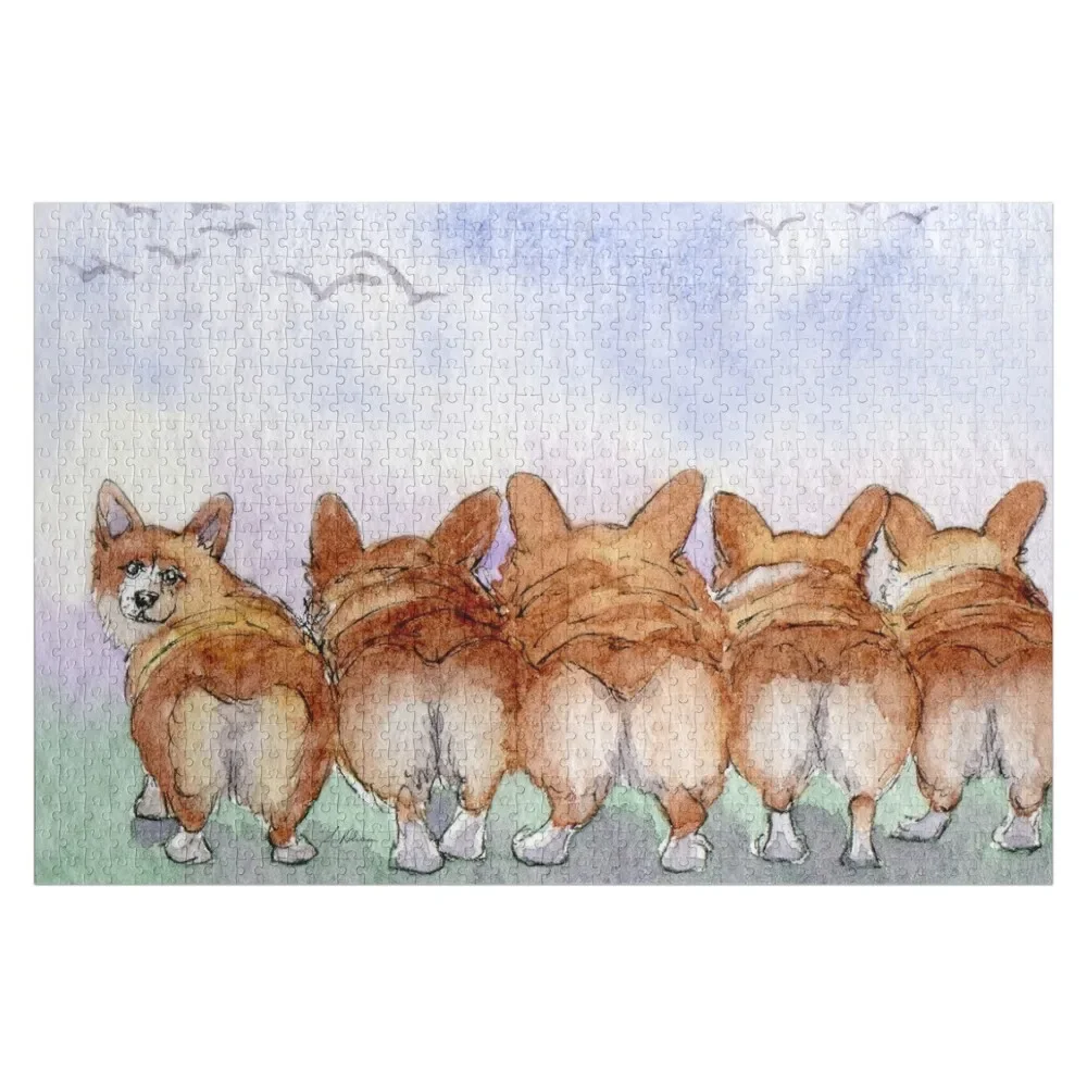 

Five Welsh corgi dogs walk away together Jigsaw Puzzle Personalised Toys Wood Name Personalized Wooden Name Puzzle