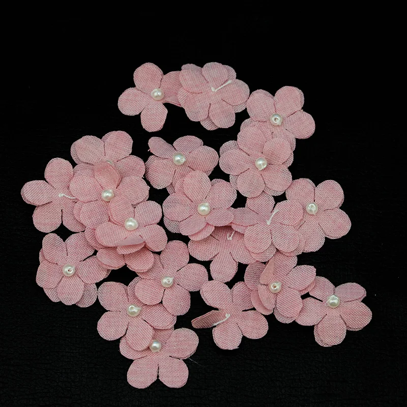 (20 Pcs/Pack) 25mm Five-Petal Flower Stickers Double-Layered Fabric with Mixed Color Pearl Petals Holiday Party Decorations