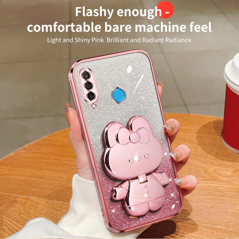 Coque de protection souple avec miroir de maquillage et motif lapin pailleté pour Huawei P30, P40, P50, P60 Lite, Y7, Y6, P30lite, Mate 30, 40, 50_voghion.com