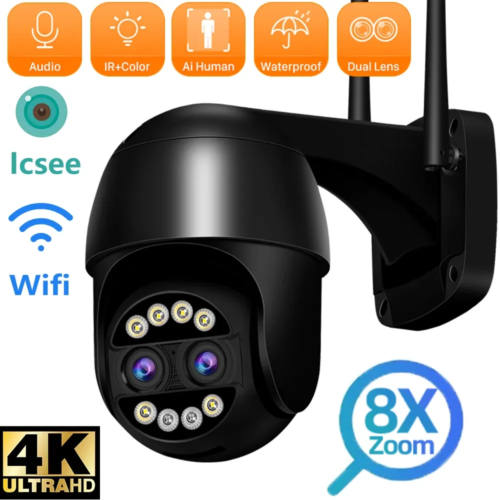 ANBIUX 8MP PTZ IP Camera 8x Zoom Dual-Lens Human Detect CCTV Camera 4MP Smart Home Outdoor Wifi Surveillance Camera ICSEE