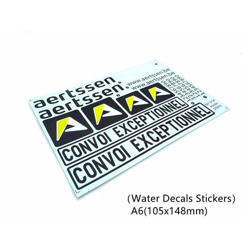 1/14 Trattore R/C. Tip Truck Tamiya Universal Parts Water Stickers Aertssen Body Logo Decalcomanie