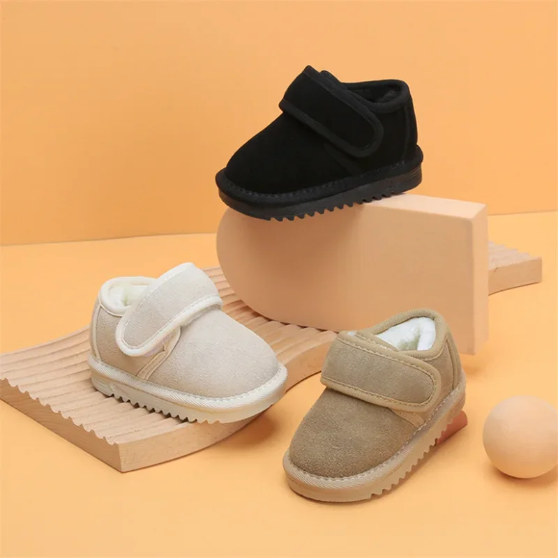 

ZHIO Leather Winter Baby Shoes Warm Plush Toddler Boys Girls Cotton Shoes Rubber Sole Outdoor Tennis Fashion Little Kids Boot