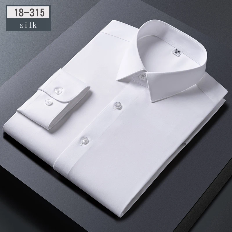 

Luxury hight-qulity silkworm Full shirts for men slim fit formal shirt long-sleeve white shirt soft business office silk clothes