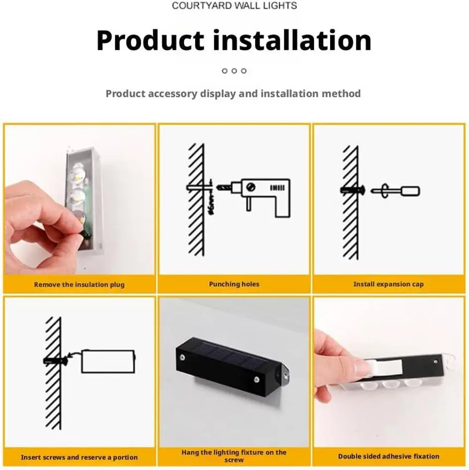 1/2/3LEDS Solar Wall Lamp Outdoor Waterproof Lighting Waterproof Outdoor For Home Garden Yard Decoration Warm White LED Light