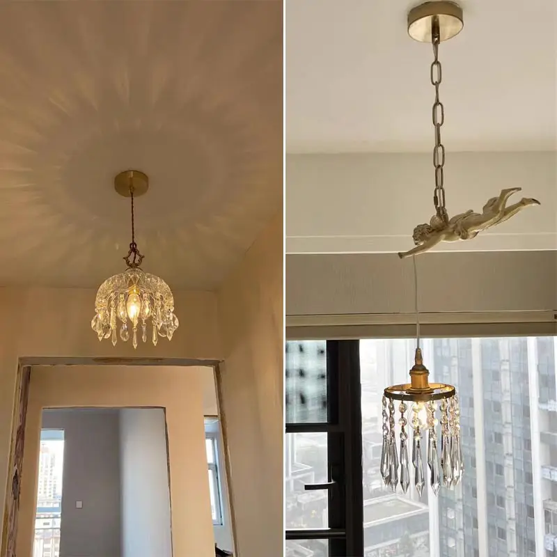 Modern Luxure Crystal Lamp Real Copper Led Ceiling Chandelier Nordic Living Room Haning Light Fixture Bedroom Angel Home Decor