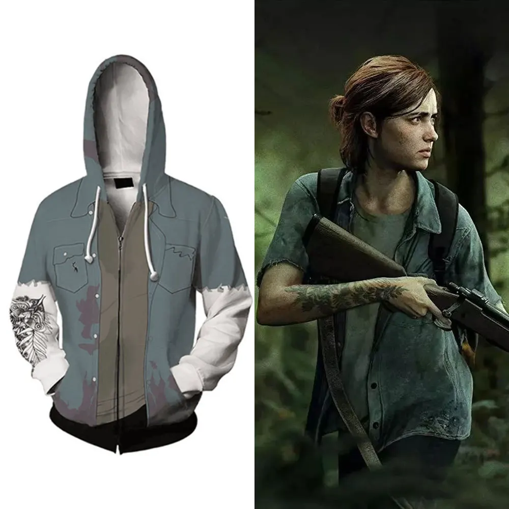 

The Last of Us Part II Ellie Cosplay Costume 3D Print Sports Pullover Sweatshirt Hip Hop Streetwear Zip Up Jacket Coat Hoodie