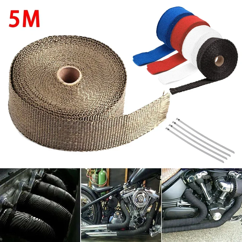 

5M Roll Glass Fiber Insulation Belt Motorcycle High Temperature Resistant Exhaust Pipe Winding Tape Stainless Steel Cable Tie