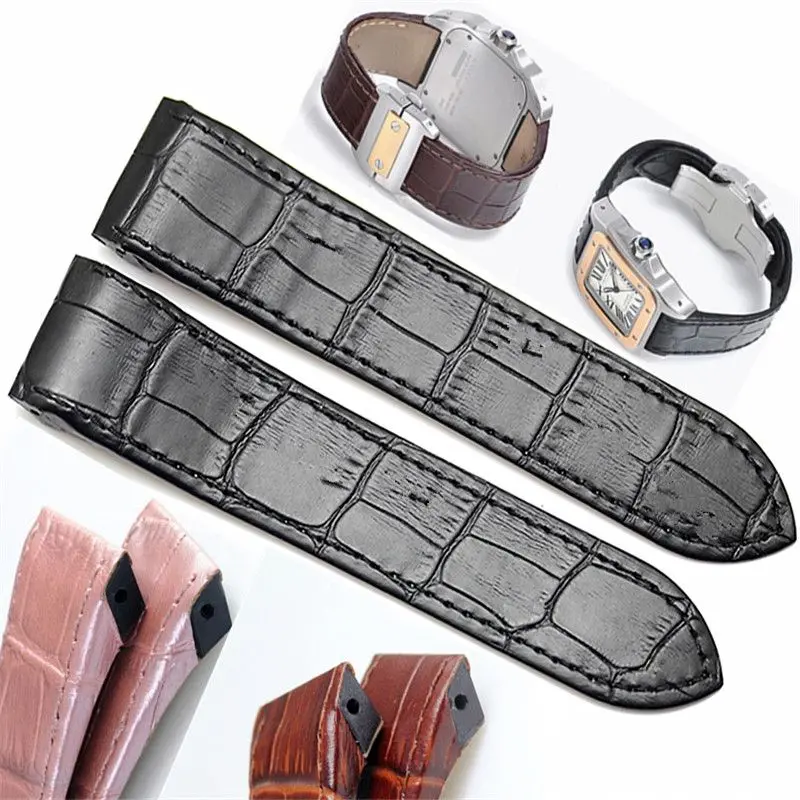 

For Cartier Santos Men's Women's Straps Sandoz Santos100 Waterproof Sweat-Proof Butterfly Clasp Genuine Leather Watch Band 23mm