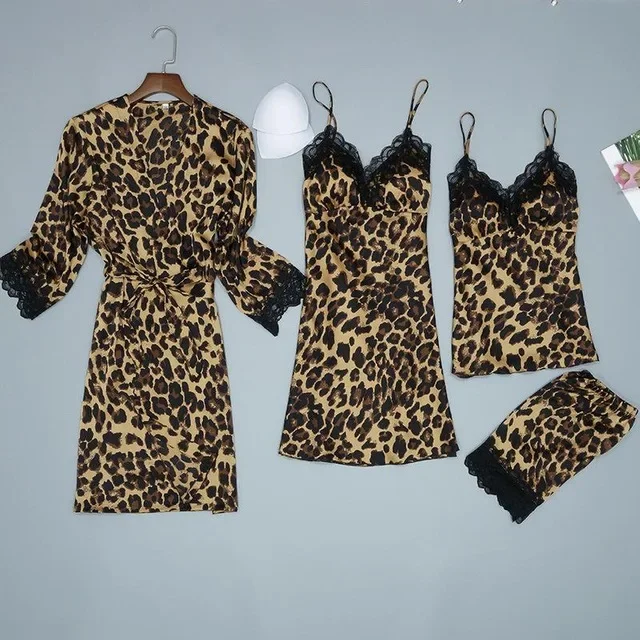 Soft Female Kimono Bathrobe Gown Leopard Sleepwear Casual Nightdress Sexy Nightgown Loose Lougne Robe Suit Home Clothes women dress women sleepwear sleepwear pajamas