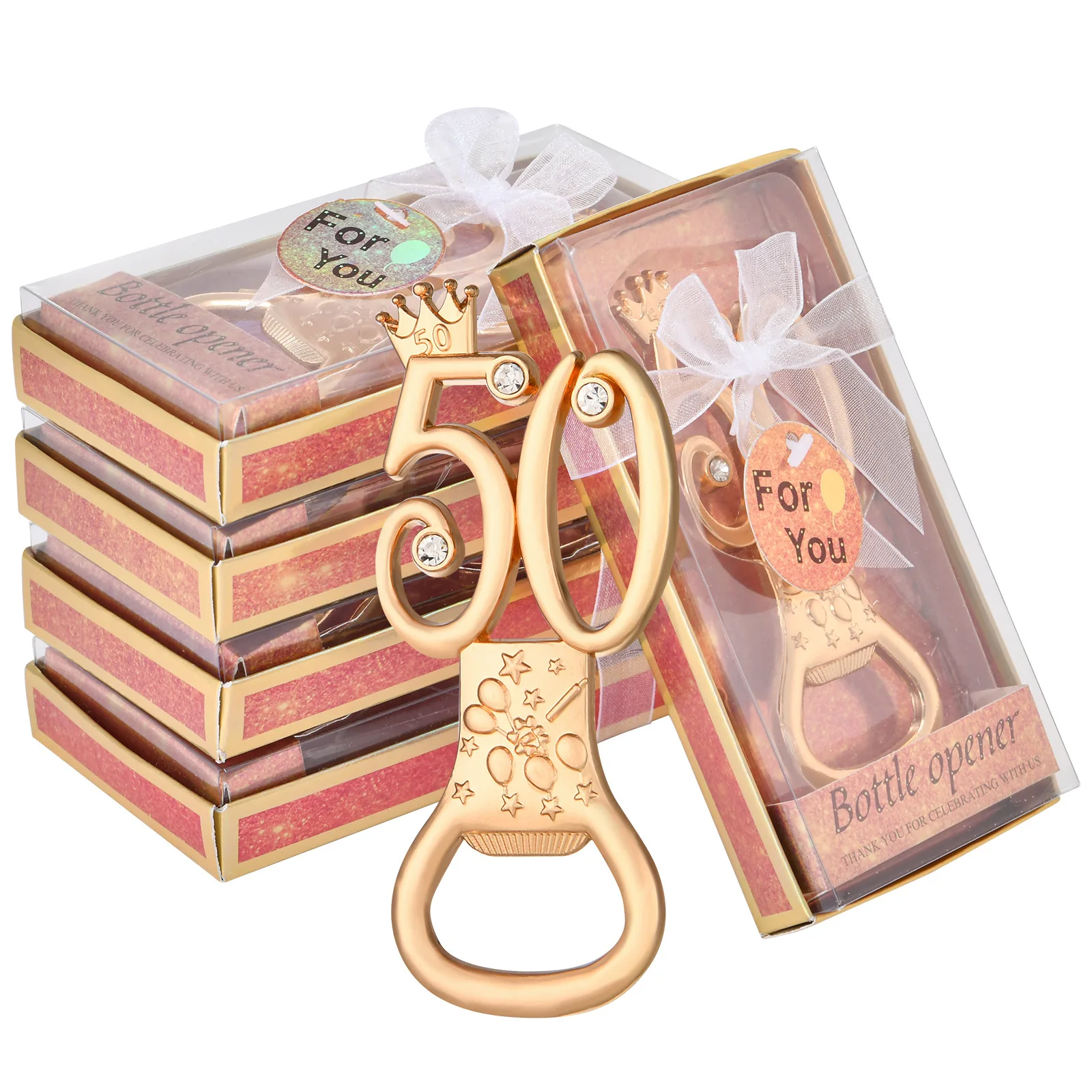 

Bottle Opener for Party, Birthday Gift, Rose Gold Theme, Number 50, 50th