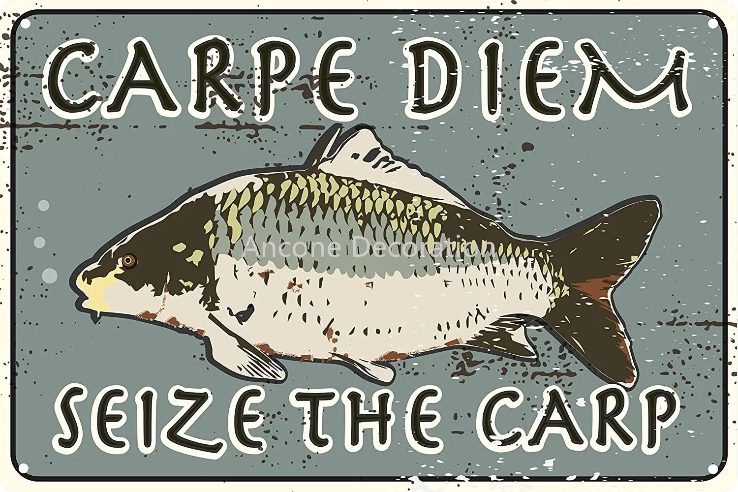 

Toothsome Studios Carpe Diem Seize The Carp Funny Tin Sign Bait and Tackle Shop Man Cave Garage Fishing Decor