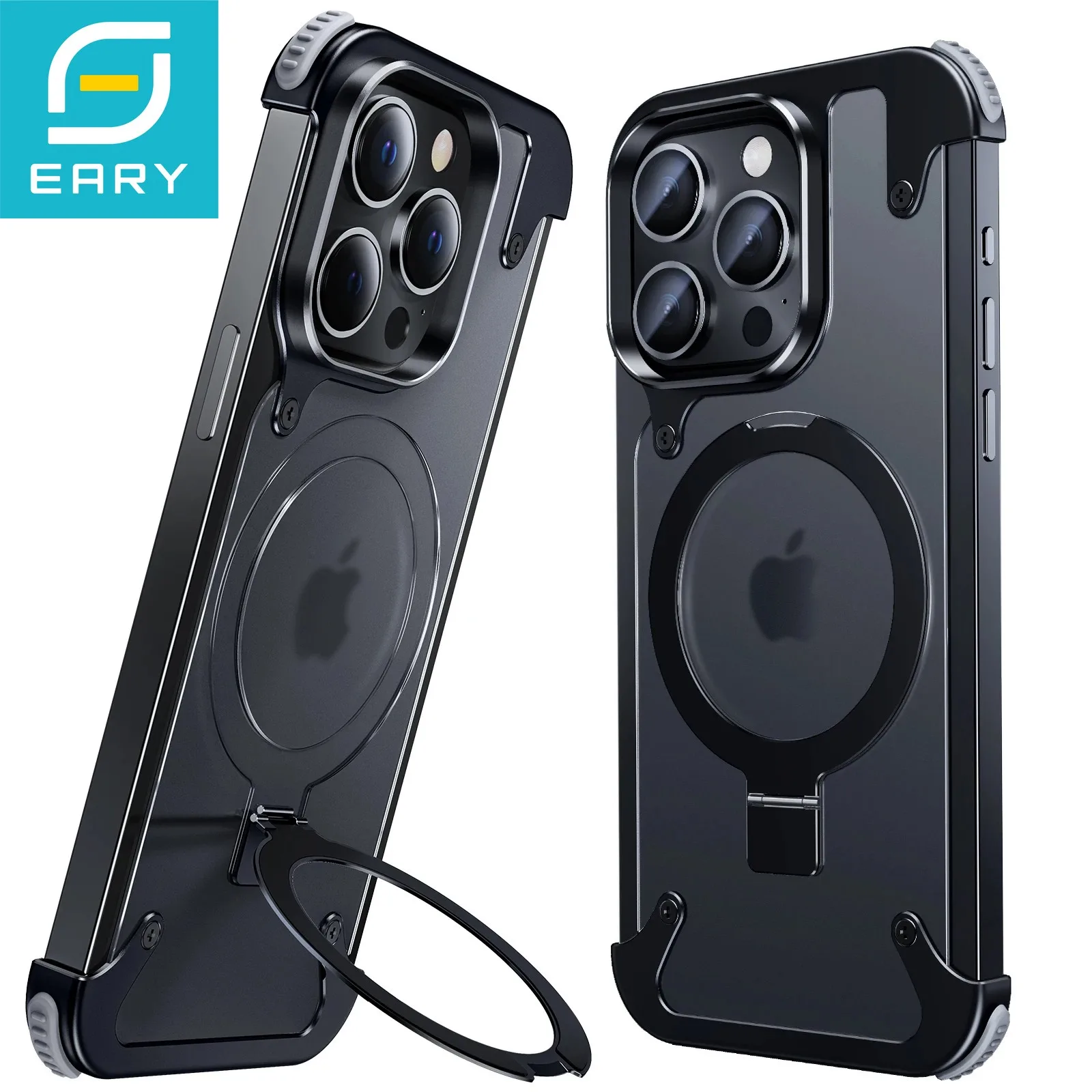 Eary for iPhone 13 Pro Phone Case with Magsafe Ring Kickstand Frameless Minimalist Bumper Shockproof Protector Phone Cover Shell