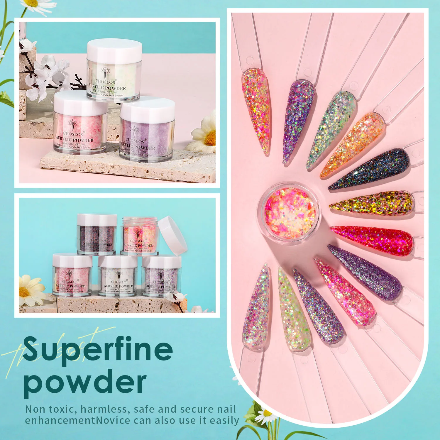 Nail Powder Acrylic Nail Powder 12-Color Set French Extension Sculpting No Light Curing Ideal For Beginners & Salons