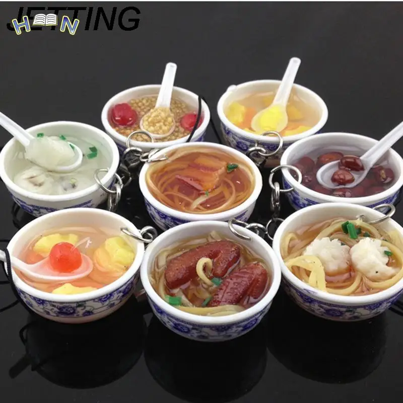 Jetting Simulazione Cibo Charms Noodle Portachiavi Cinese Blu E Bianco Porcellana Cibo Ciotola Mini Ciondolo Cinturino Per Cellulare