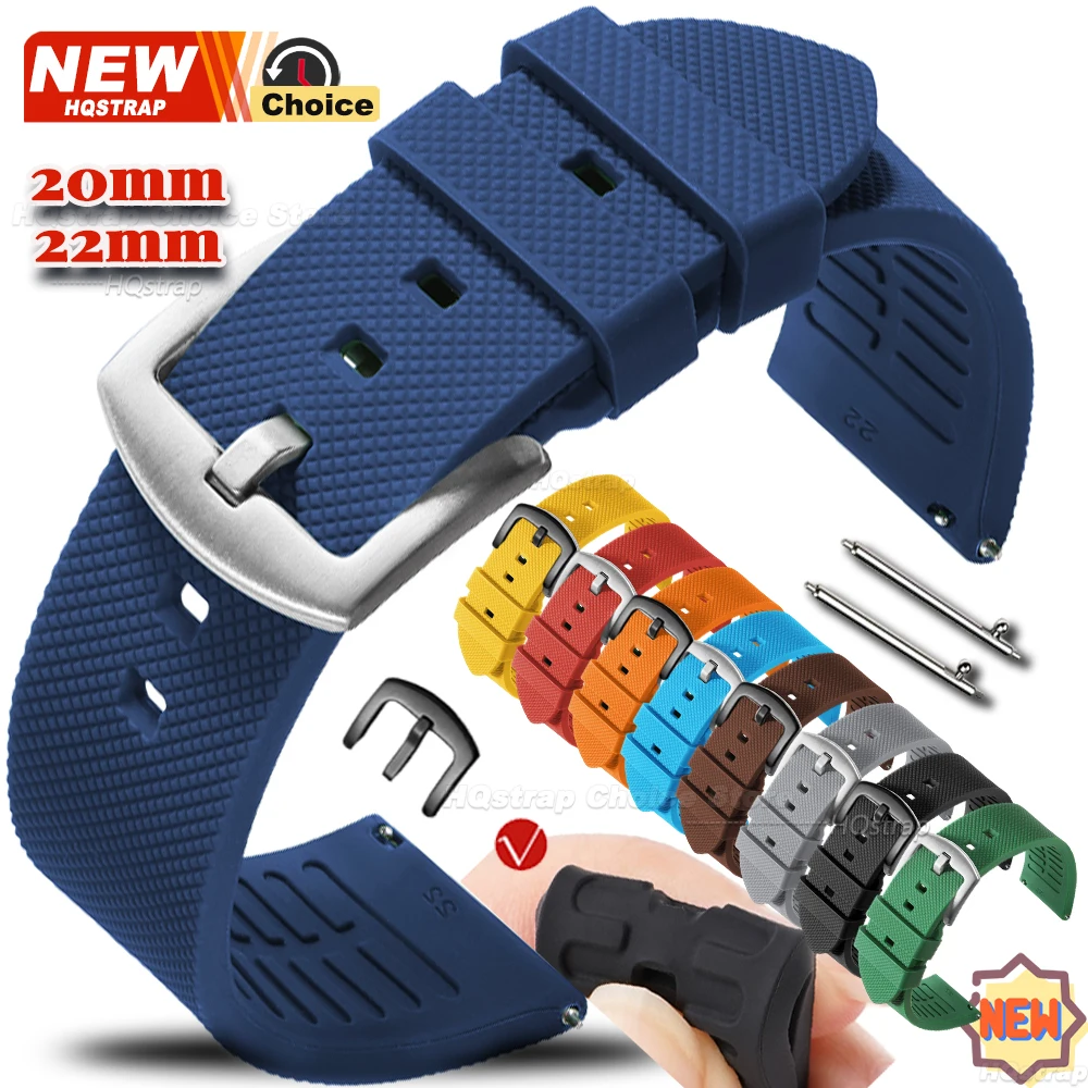 Silver Black Clasp Waterproof Sports Silicone Watch Band