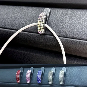 Bling Car Hooks, Multifunctional Adhesive Auto Rhinestone Organizer for Hanging Keys, USB Cables