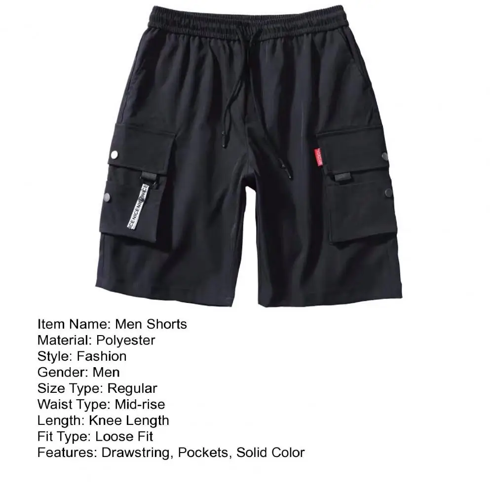 Description Picture 6 of itemMultiple Pockets Cargo Shorts Elasticated Waistband Men Shorts Men's Summer Elastic Waistband Drawstring Cargo for Streetwear
