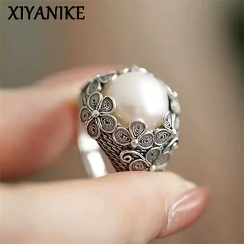 XIYANIKE Vintage Pearl Flower Adjustable Rings For Women Fashion New Jewelry Accessories Gift Party Wholesale anillos 1