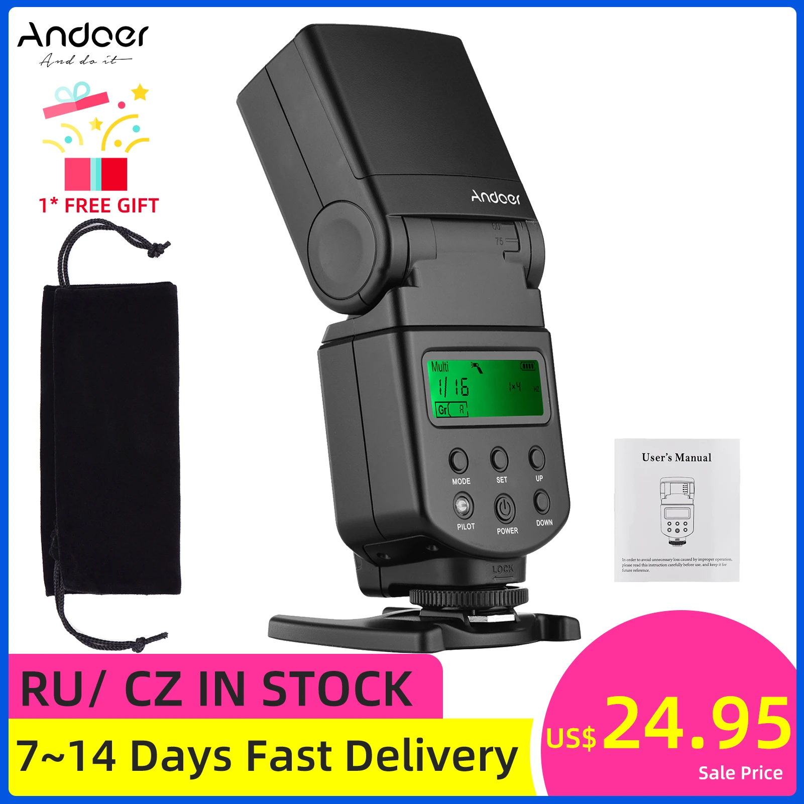 Andoer Gn40 Camera Flash Speedlite With Adjustable Led Fill Light
