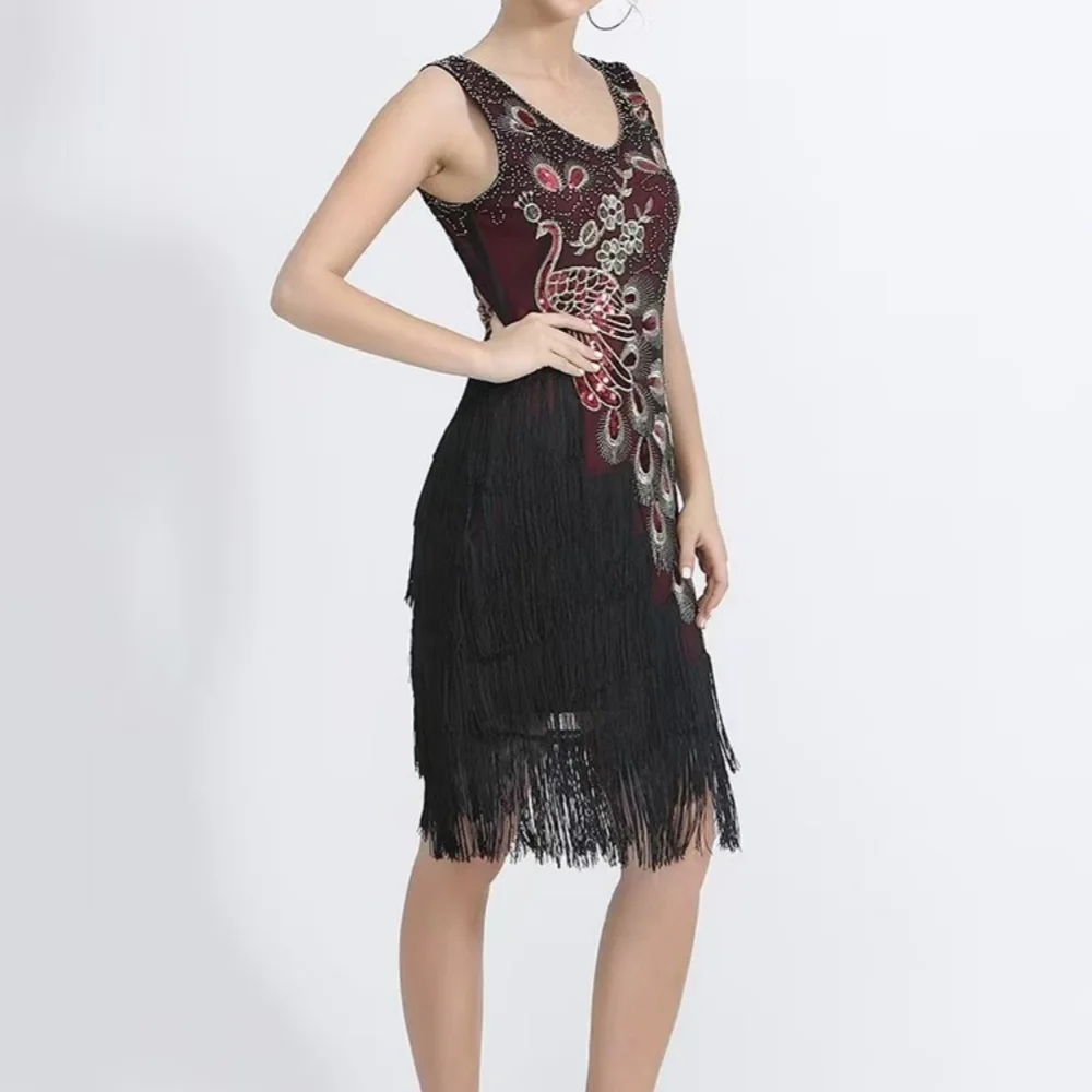 1920s Gatsby Ball Heavy Industry Embroidery Beading Retro Sequin Skirt Banquet Dress Cocktail Party V Dress