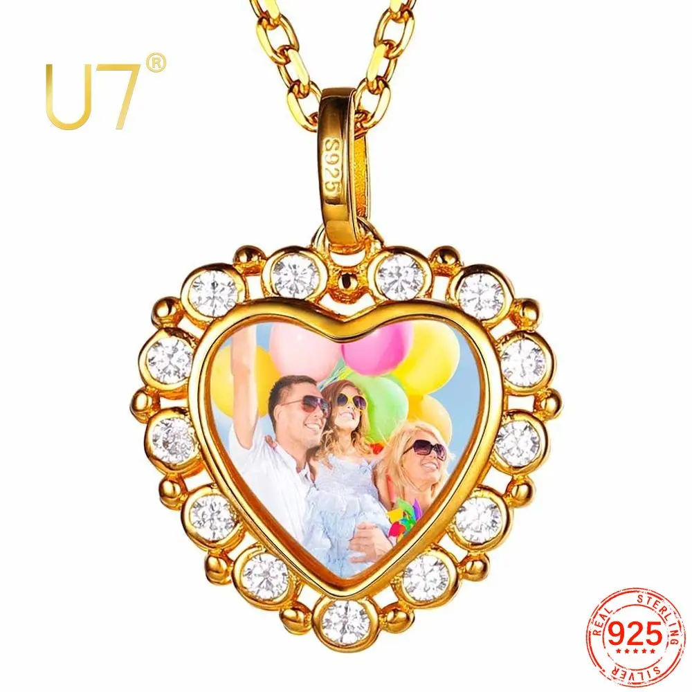 U7 925 Sterling Silver Custom Photo Necklace 16 18 22inches Chain  Laser Engravable Memorial Family Picture Personalized Jewelry