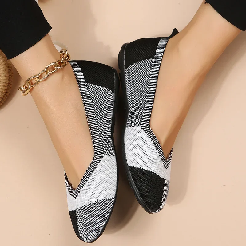 

2023 эластичные тканевые балетки, женские слипоны, Повседневные вязаные сетчатые лоферы, Мокасины, балетки, офисная обувь