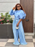 Zoey O-neck Lantern Short Sleeve Pleated Trouser Set 3