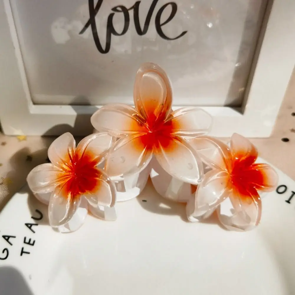 Description Picture 5 of itemGradient Flower Hair Claw Elegant Candy Color Large Frangipani Hair Clip Korean Style Ponytail Holder Plastic Shark Clip Daily