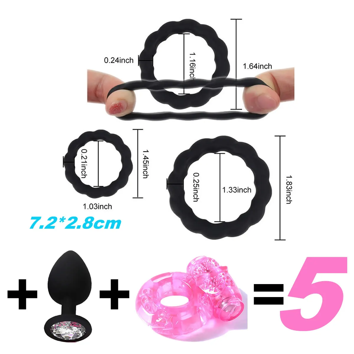 5PCS/KIT Rings Flash In The Night Durable Silicone Sex Toy for Men Male Delay Ejaculation Scrotum Lock Ring_voghion.com