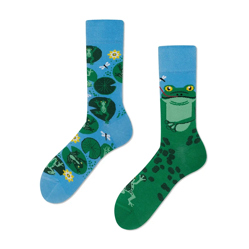 Cartoon-Funny-Green-Frogs-Lotus-Pond-Cotton-Crew-Socks-Unisex-Women-Men ...